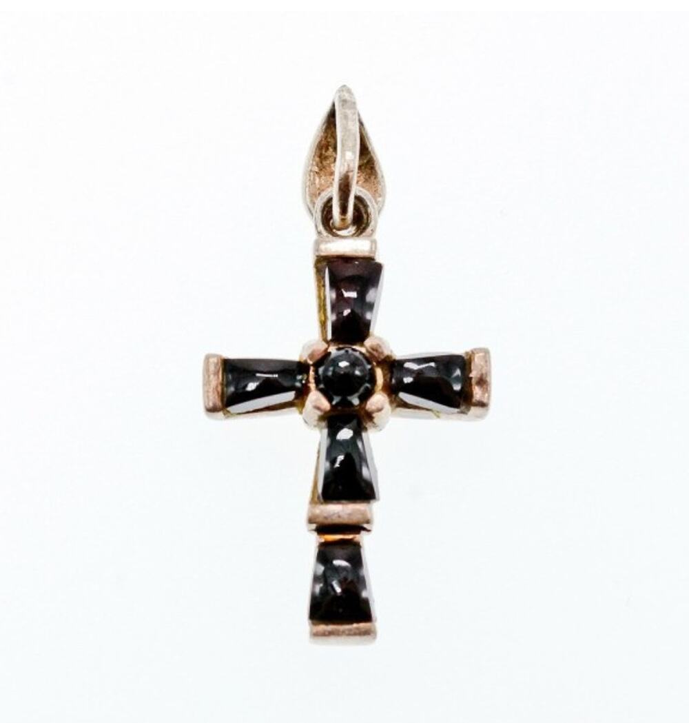 925 Sterling Silver Black Agate Cross Pendant